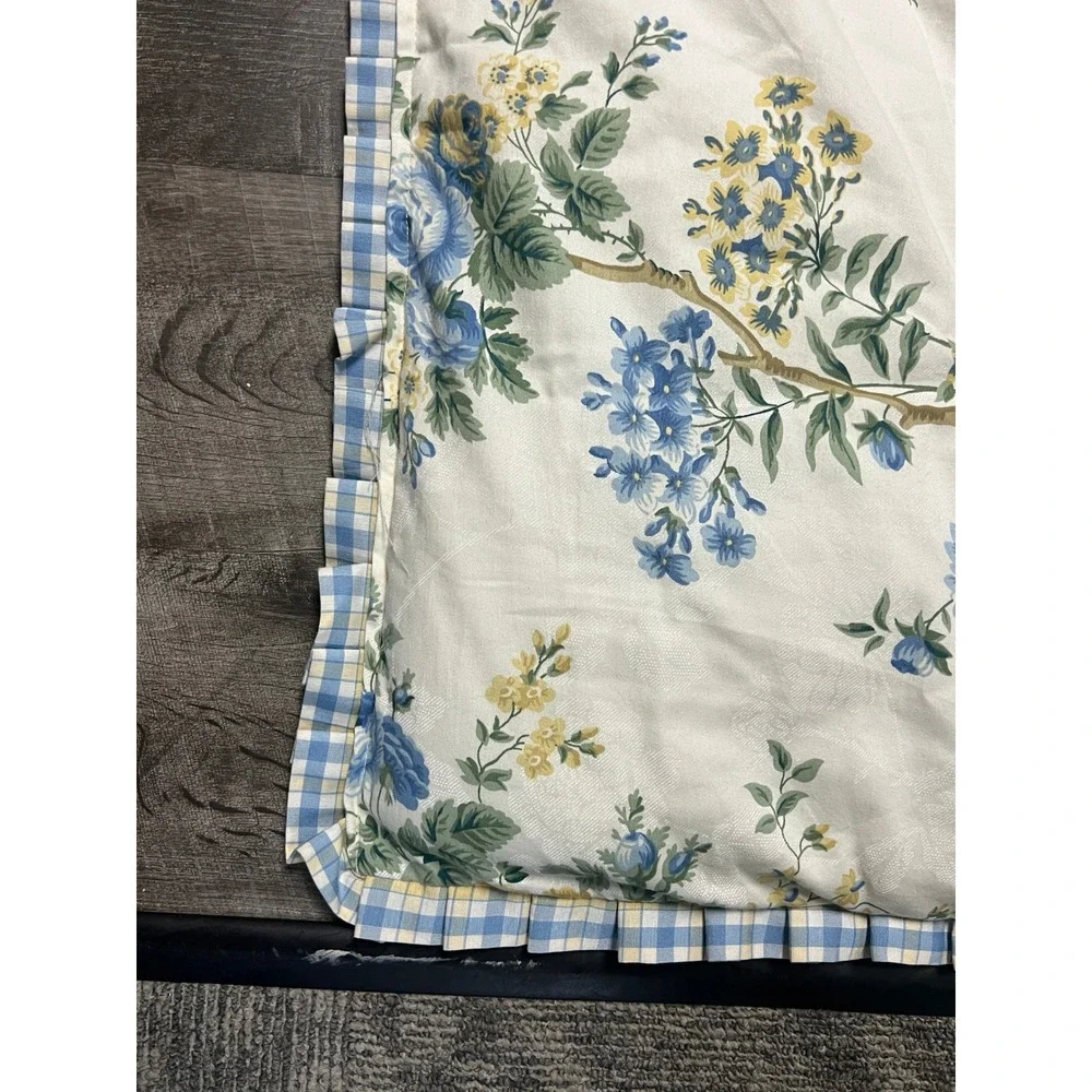 VTG Waverly Comforter Blanket Floral Reversible King Blue Yellow Gingham Ruffle